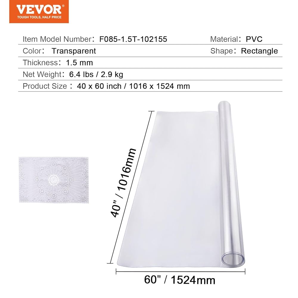 Amazon.com: VEVOR Plastic Table Cover, 40 x 60 Inch 1.5 mm